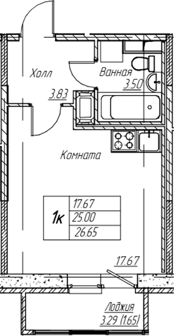 Квартира студия 26.65 м², 22/22 эт., ЖК «Парк-квартал Юнтолово»